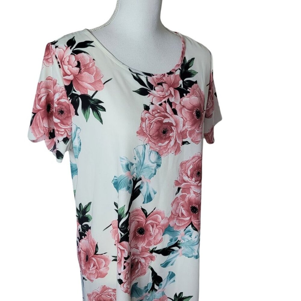 Vanilla Bay Dress Floral Short Sleeve White Pink Roses Short Womens Large - Picture 3 of 13